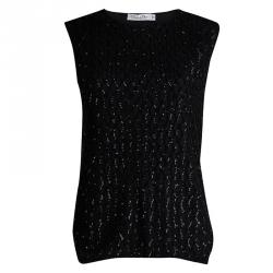 Pre Owned Christian Dior Black Sequins Sleeveless Top L 