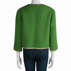 Pre Owned Dior Green Fleece Wool Metallic Edging Detail Box Jacket M