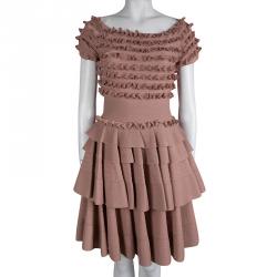 Dior Pink Knit Tiered Ruffle Detail Dress M