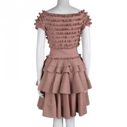 Dior Pink Knit Tiered Ruffle Detail Dress M