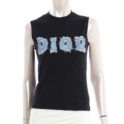 Pre Owned Dior Black Denim Logo Sleeveless Knit Top M