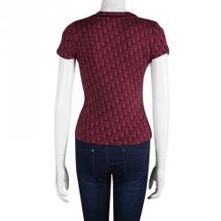 Dior Boutique Red Printed Jersey Floral Brooch Detail V-Neck T-Shirt S
