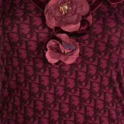 Dior Boutique Red Printed Jersey Floral Brooch Detail V-Neck T-Shirt S