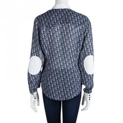 Pre Owned Dior Boutique Blue Logo Printed Contrast Trim Button Front Shirt L