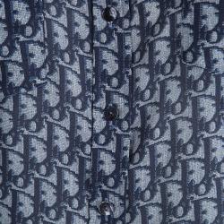 Pre Owned Dior Boutique Blue Logo Printed Contrast Trim Button Front Shirt L
