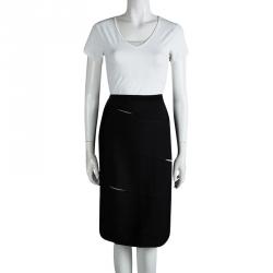 Pre Owned Dior Black Knit Paneled Pencil Skirt M