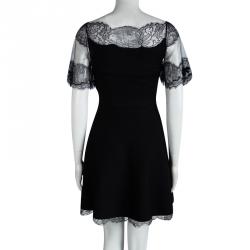 Pre Owned Dior Black Wool Scallop Lace Detail Embellished Skater Dress M