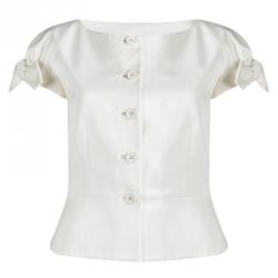 Pre Owned Dior Cream Cotton Bow Detail Button Front Blouse M