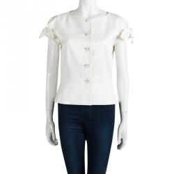 Pre Owned Dior Cream Cotton Bow Detail Button Front Blouse M