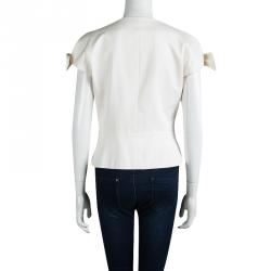 Pre Owned Dior Cream Cotton Bow Detail Button Front Blouse M