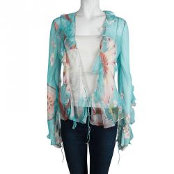 Pre Owned Dior Multicolor Floral Printed Long Sleeve Sheer Chiffon Blouse L