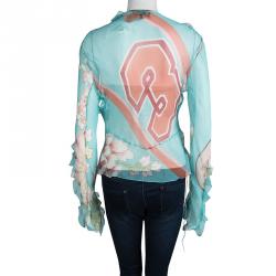 Pre Owned Dior Multicolor Floral Printed Long Sleeve Sheer Chiffon Blouse L