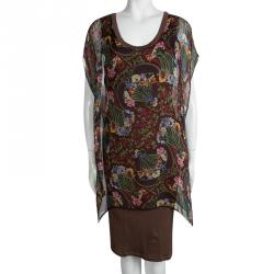 Dior Multicolor Floral Printed Silk Kaftan Style Dress L