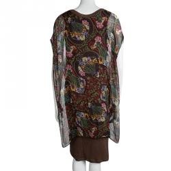 Dior Multicolor Floral Printed Silk Kaftan Style Dress L