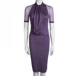 Pre Owned Dior Purple Wool Draped Front Midi Dress S