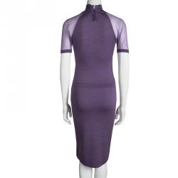 Pre Owned Dior Purple Wool Draped Front Midi Dress S