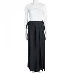 Pre Owned Dior Boutique Navy Blue Glitter Detail Pleated Palazzo Pants L