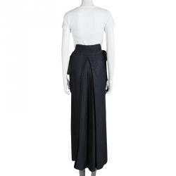 Pre Owned Dior Boutique Navy Blue Glitter Detail Pleated Palazzo Pants L