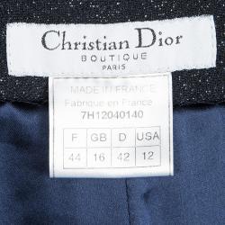 Pre Owned Dior Boutique Navy Blue Glitter Detail Pleated Palazzo Pants L