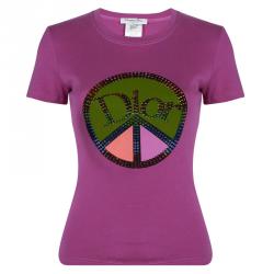 Dior Boutique Embellished Logo Pink T-Shirt S