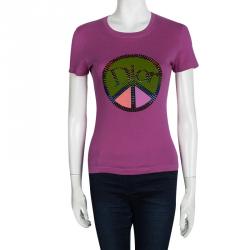 Dior Boutique Embellished Logo Pink T-Shirt S