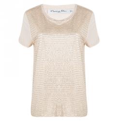 Pre Owned Dior Peach Sequin Embellished T-Shirt M