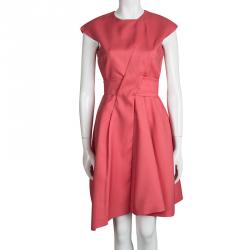 Pre Owned Dior Pink Panel Detail Belted Cap Sleeve Dress M
