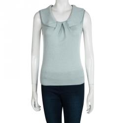 Pre Owned Dior Powder Blue Wool Pleated Front Sleeveless Sweater M