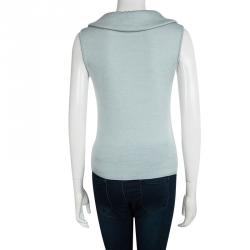 Pre Owned Dior Powder Blue Wool Pleated Front Sleeveless Sweater M
