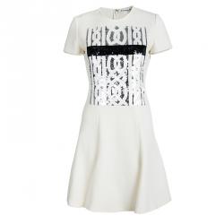 Dior Cream Wool Sequin Embellished Flared Bottom Dress M