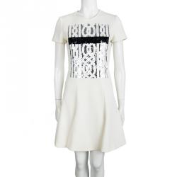 Dior Cream Wool Sequin Embellished Flared Bottom Dress M