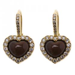 Dior Diamond & Iridescent Garnet Yellow Gold Heart Dangle Earrings