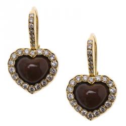 Dior Diamond & Iridescent Garnet Yellow Gold Heart Dangle Earrings