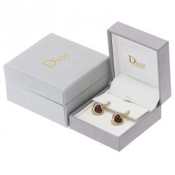 Dior Diamond & Iridescent Garnet Yellow Gold Heart Dangle Earrings
