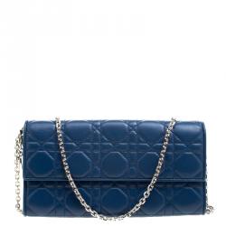 مملوكة مسبقًا Dior Blue Cannage Leather Wallet on Chain