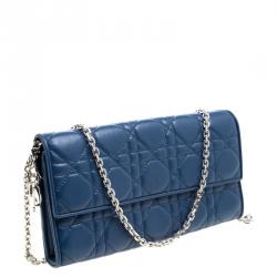 مملوكة مسبقًا Dior Blue Cannage Leather Wallet on Chain