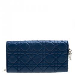 مملوكة مسبقًا Dior Blue Cannage Leather Wallet on Chain