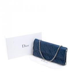 مملوكة مسبقًا Dior Blue Cannage Leather Wallet on Chain