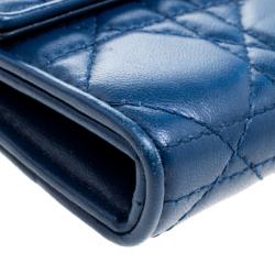 مملوكة مسبقًا Dior Blue Cannage Leather Wallet on Chain