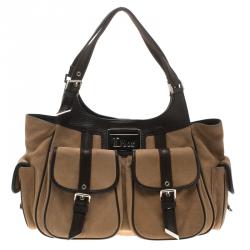 Pre Owned Dior Brown/Beige Leather Multi Pocket Tote
