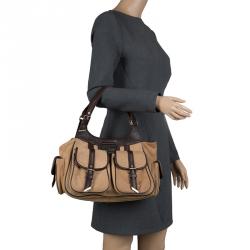 Pre Owned Dior Brown/Beige Leather Multi Pocket Tote