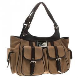 Pre Owned Dior Brown/Beige Leather Multi Pocket Tote
