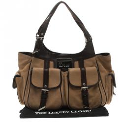 Pre Owned Dior Brown/Beige Leather Multi Pocket Tote