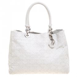 مملوكة مسبقًا حقيبة يد ديور مضفرة جلد خياطة كاناج بيضاء