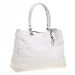 مملوكة مسبقًا حقيبة يد ديور مضفرة جلد خياطة كاناج بيضاء