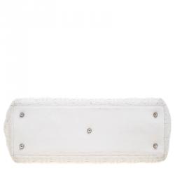 مملوكة مسبقًا حقيبة يد ديور مضفرة جلد خياطة كاناج بيضاء