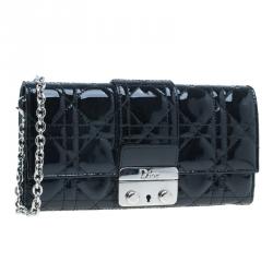 مملوكة مسبقًا Dior Black Patent Leather Cannage Quilted New Lock Wallet