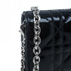مملوكة مسبقًا Dior Black Patent Leather Cannage Quilted New Lock Wallet