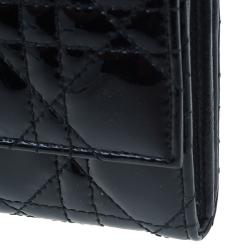 مملوكة مسبقًا Dior Black Patent Leather Cannage Quilted New Lock Wallet