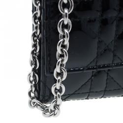 مملوكة مسبقًا Dior Black Patent Leather Cannage Quilted New Lock Wallet